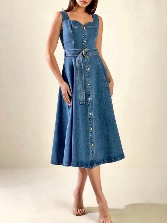 Jason Wu Dresses & Skirts - Jason Wu Sleeveless Denim Midi Dress with Belt - Blue Size 4 P2P 18